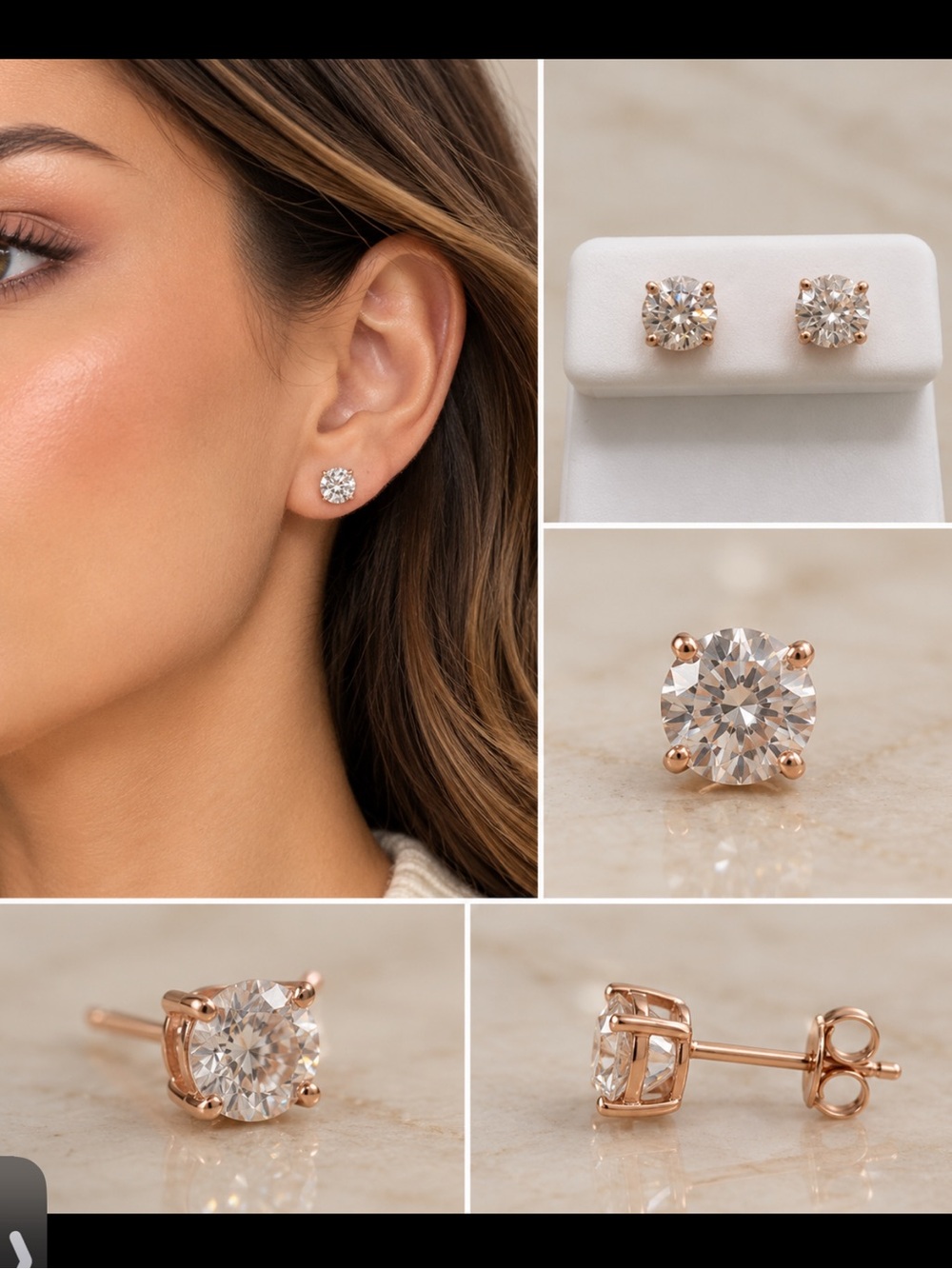 #127 Rose Gold Moissanite 1.60 ctw Stud Earrings